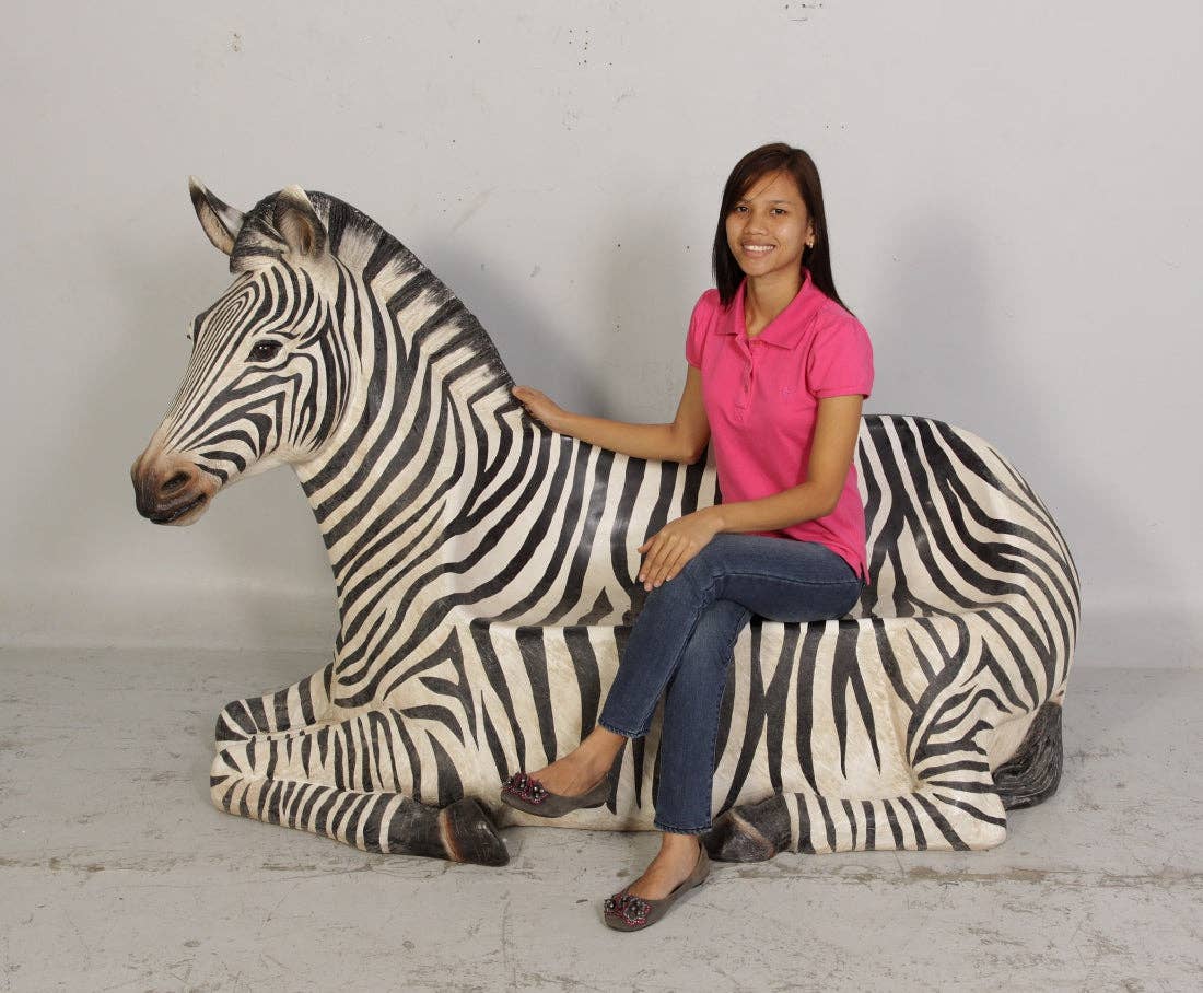 LM Treasures - Wholesale Decorative Tabletop Object - Zebra Bench Life Size Statue1