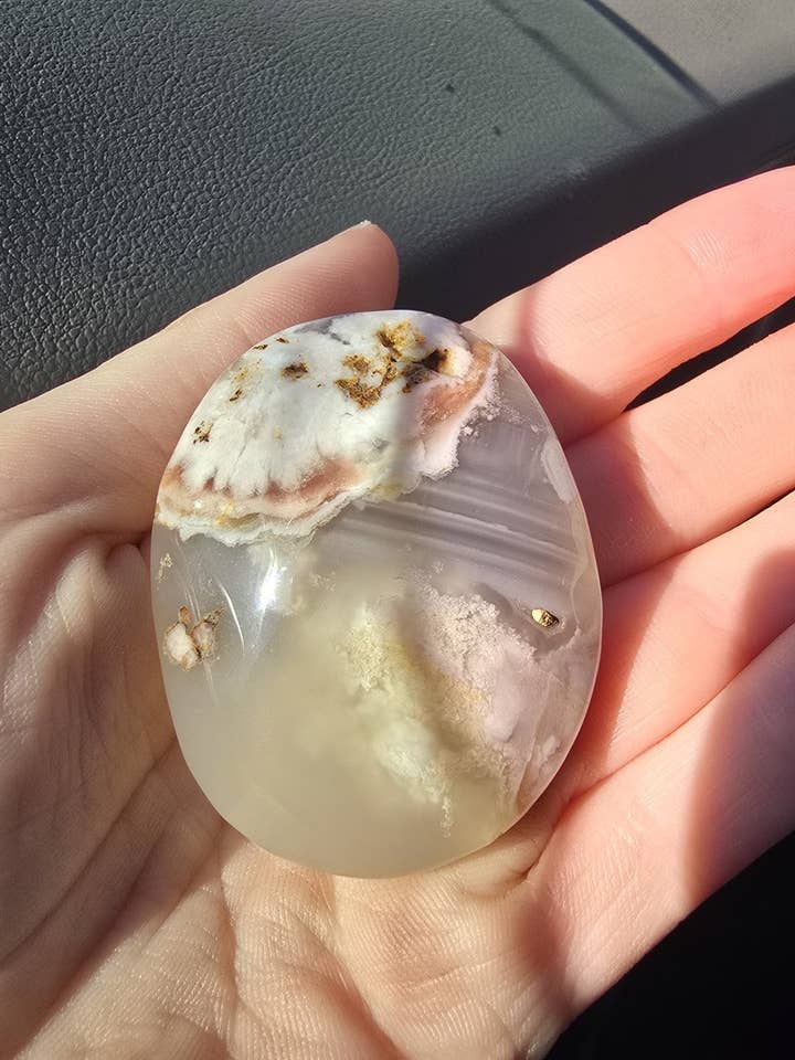 Flower Agate Crystal Palm Stone for wholesale by Eclectic Wallflower Boutique