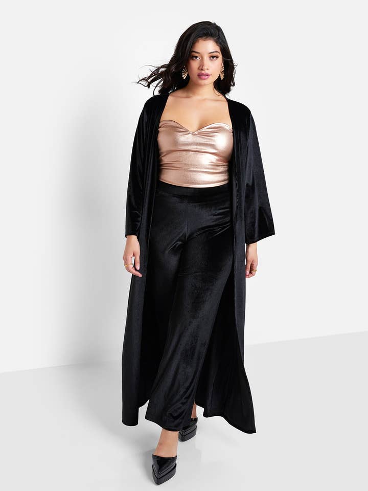 Rhiannon Velvet Tie Front Longline Duster for wholesale by REBDOLLS