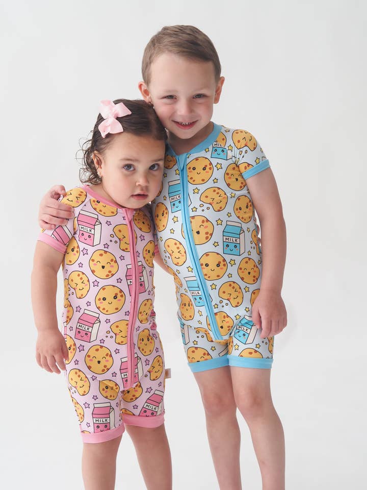Toast + Jams - Wholesale Jumpsuit - Baby - Blue Milk and Cookie Shorty Romper