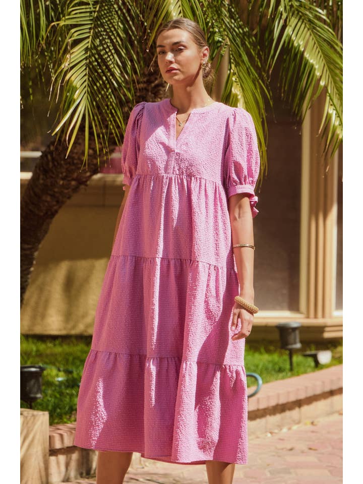 Oddi - Wholesale Dress - Women's - Textured Gingham Babydoll Midi Dress