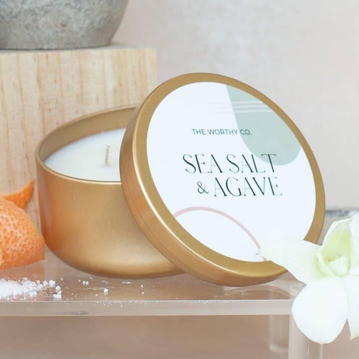 Tin Candle: Sea Salt + Agave for wholesale by The Worthy Co