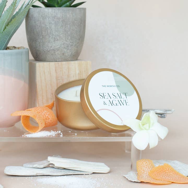 Tin Candle: Sea Salt + Agave for wholesale by The Worthy Co