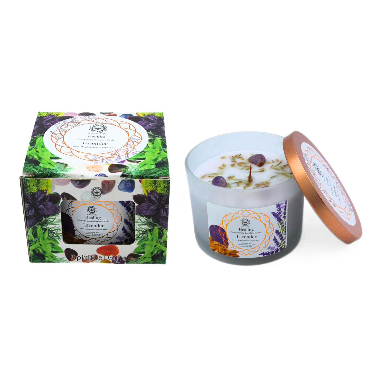 Green Tree - Wholesale Jar/Filled Candle - Green Tree Gemstone Scented Candle Healing Lavender 256g1