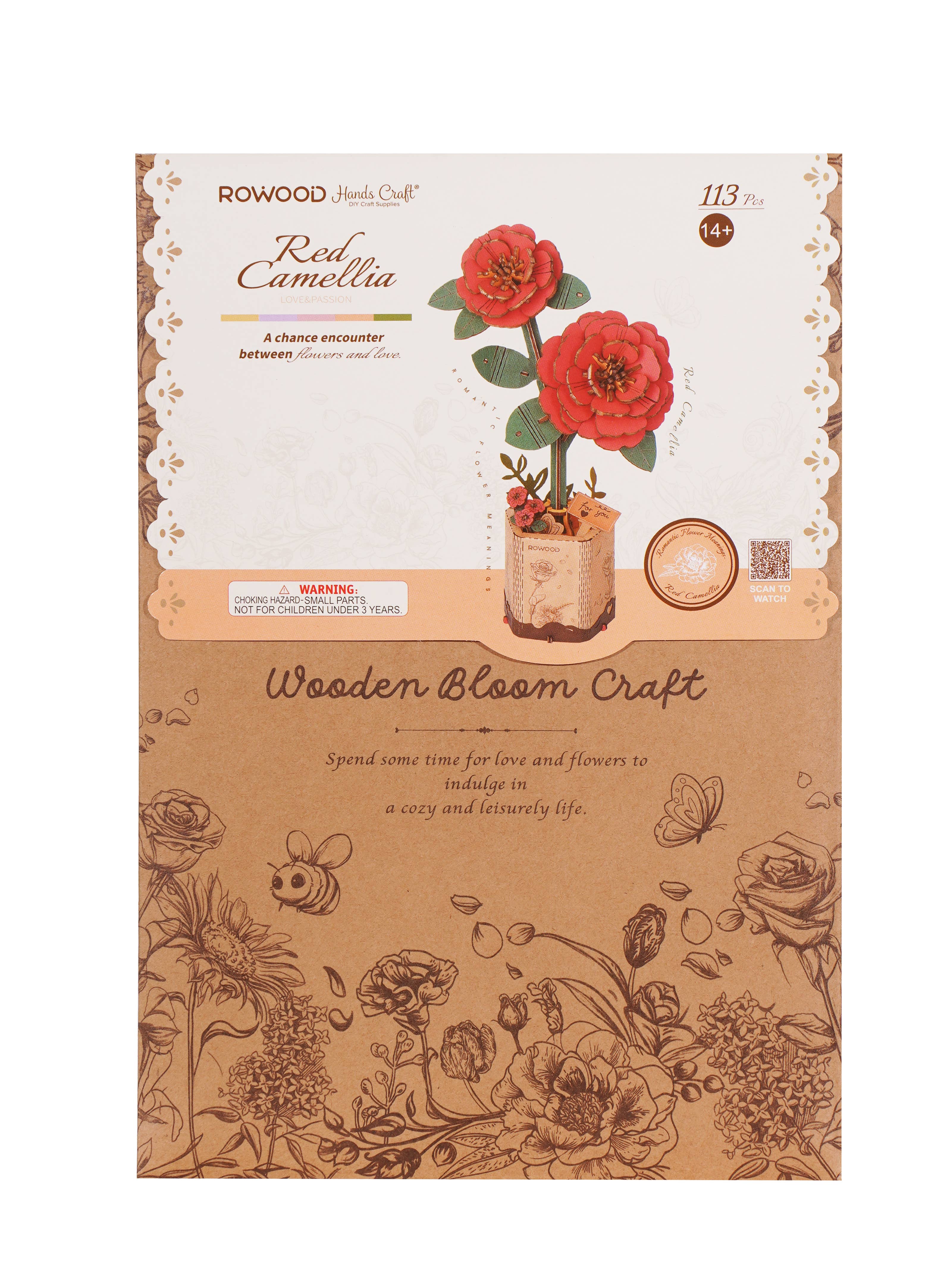 Hands Craft - Wholesale Puzzle - Kids - 3D Wooden Flower Puzzle: Red Camellia2