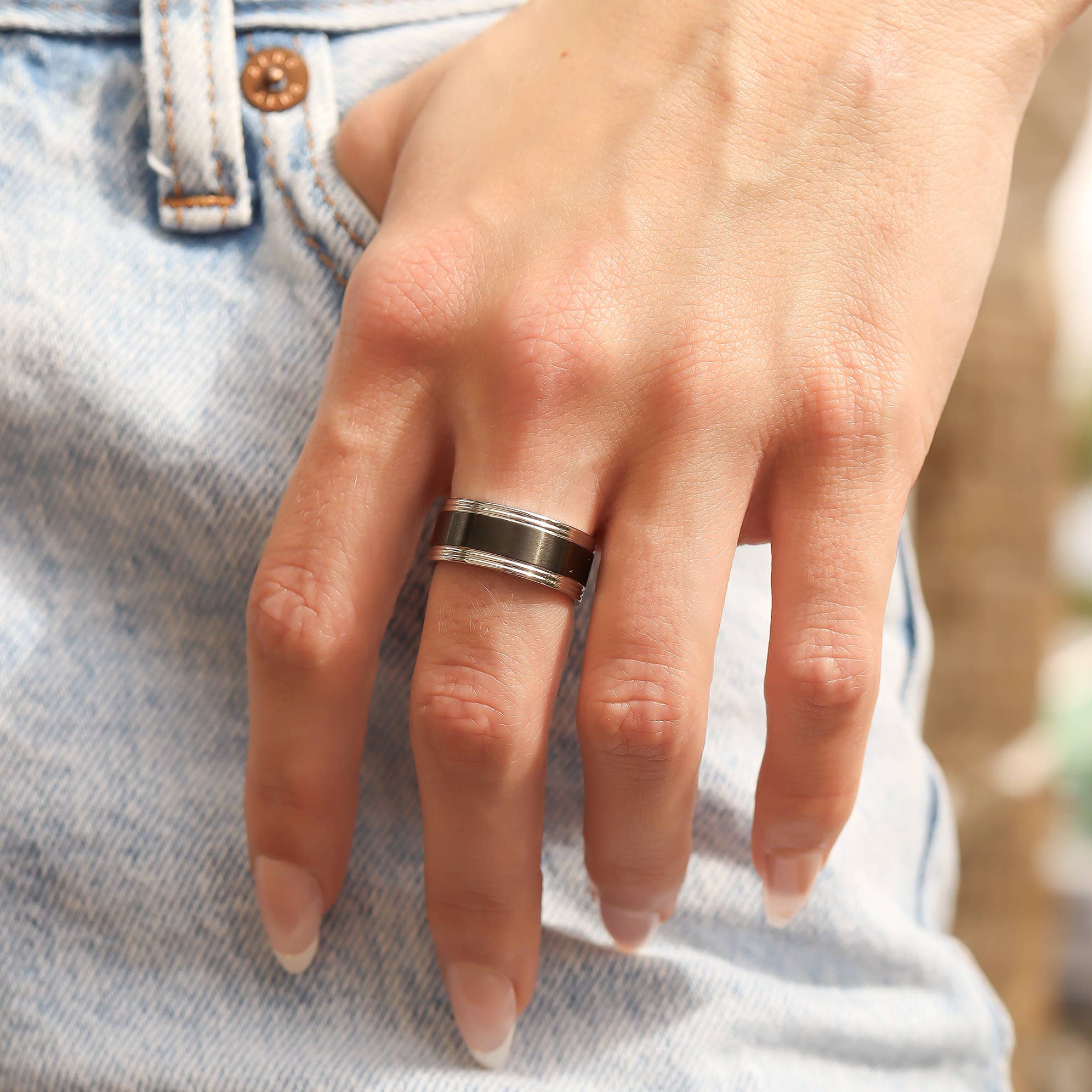 WJW - Wholesale Band/Stacked Ring - Black Center Polished Stainless Steel Ring5
