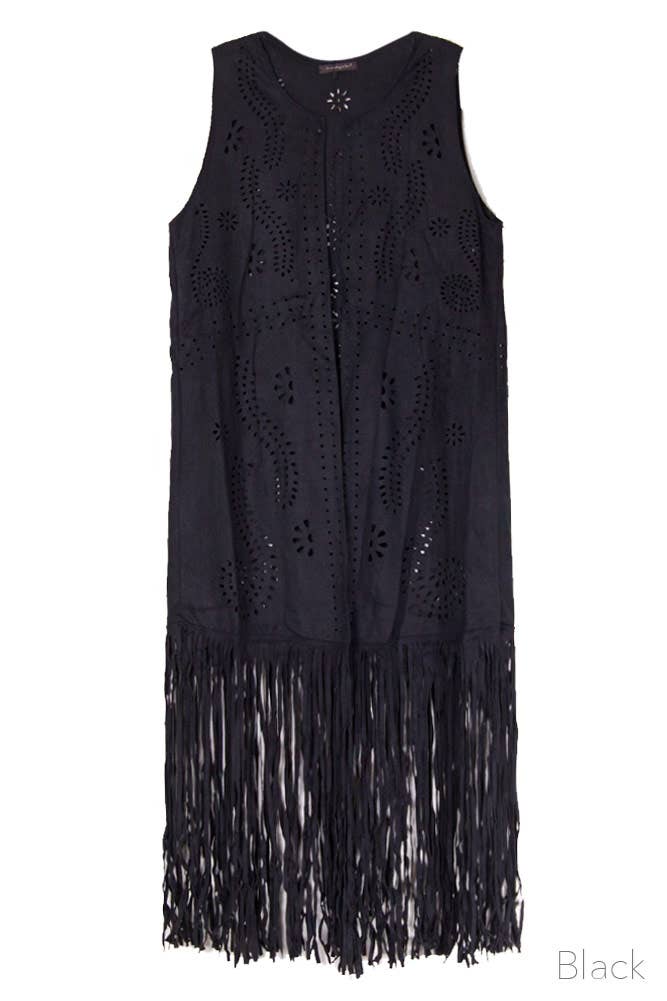 Hana - Venta al por mayor Chaleco de abrigo - Mujer - Chaleco de gamuza cortado con láser con estampado de hojas geométricas5