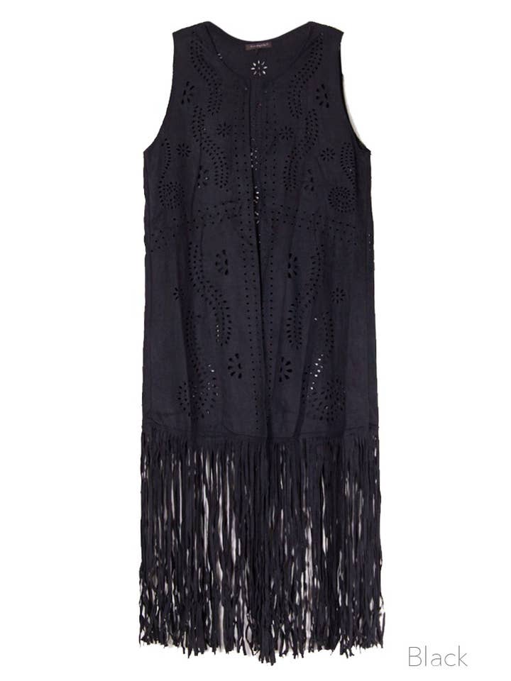 Hana - Venta al por mayor Chaleco de abrigo - Mujer - Chaleco de gamuza cortado con láser con estampado de hojas geométricas5