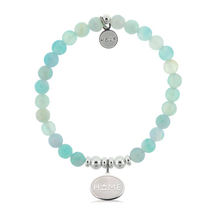 Home Heart Charm with Light Blue Agate Charity Bracelet for wholesale by H.E.L.P