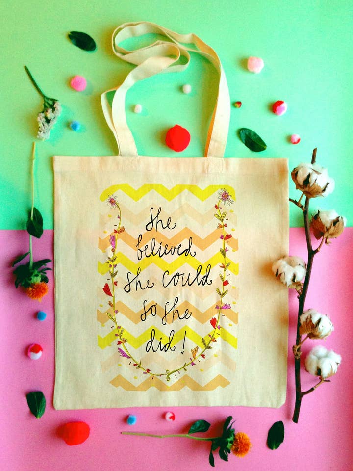She Believed She Could So She DID! Tote Bag for wholesale by Claire Barclay Draws