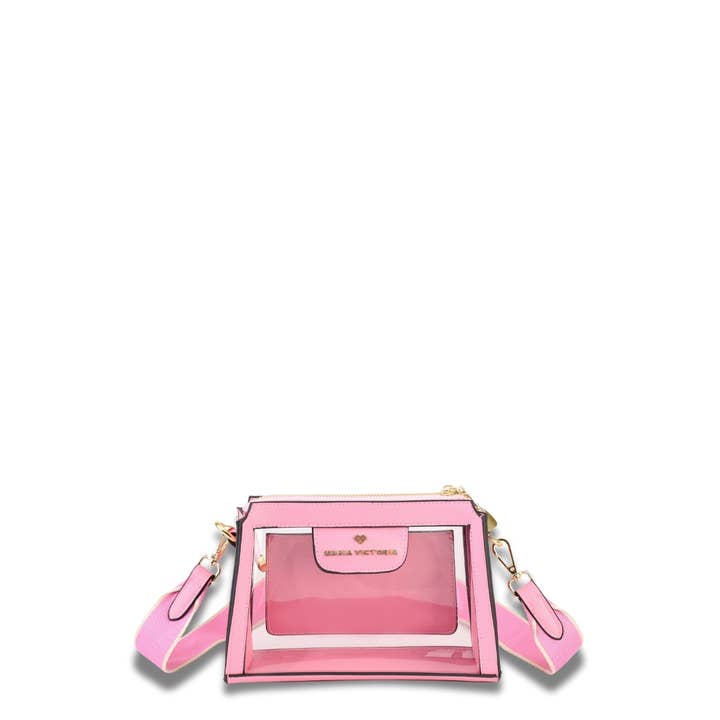 Sac bandoulière Chic Clara - Cuir rose & transparent pour la vente par Maria Victoria