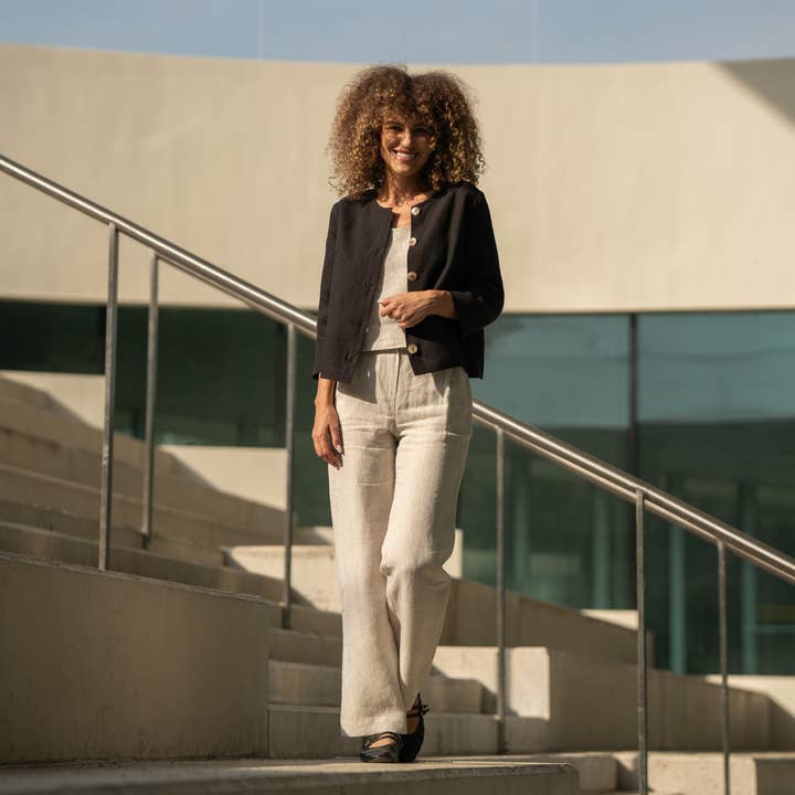 menique - Vendita all'ingrosso Giacca - Donna - Giacca Cardigan in Lino con Bottoni Alice - Blazer in Lino4