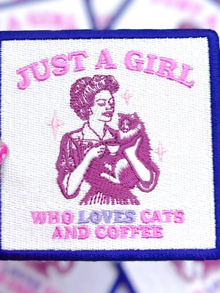 4” just a girl who loves cats and coffee iron on patch for wholesale by ABLNco