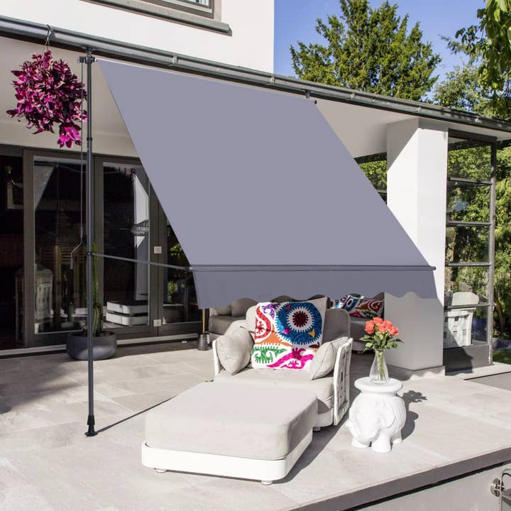 39F Inc. - Wholesale Patio Umbrella - Manual Retractable Patio Awning – 118" UV-Resistant Grey3