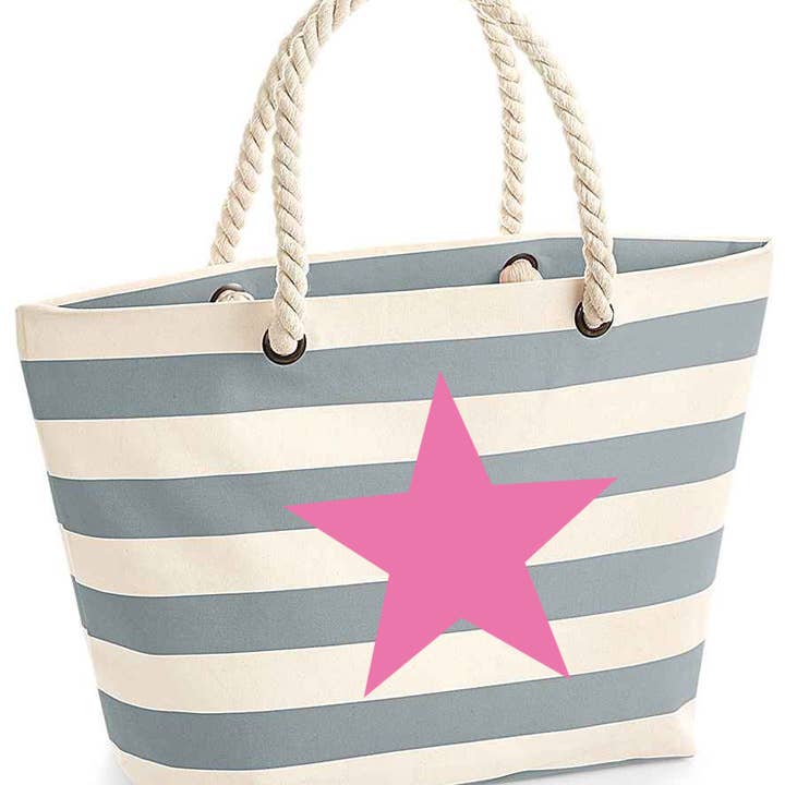 Tillyanna – wholesale Beach bag – Grey striped beach bag with rope handles - Star1