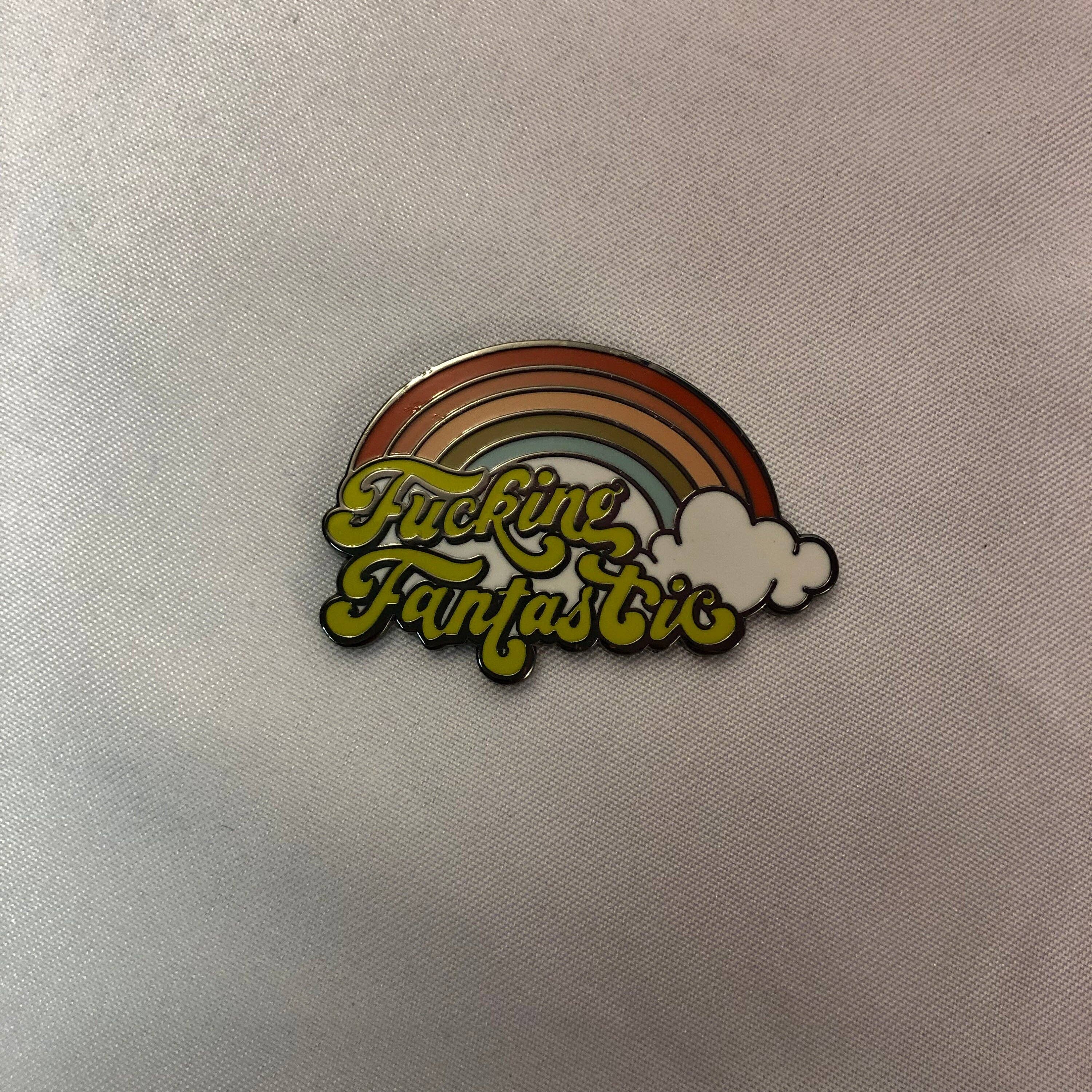 Snarky Crafter Designs - Wholesale Embroidery/Cross Stitch Supplies - F*cking Fantastic Retro Rainbow Needle Minder - Sarcastic enamel magnetic needle holder - Vintage Snarky F Word Needleminder1