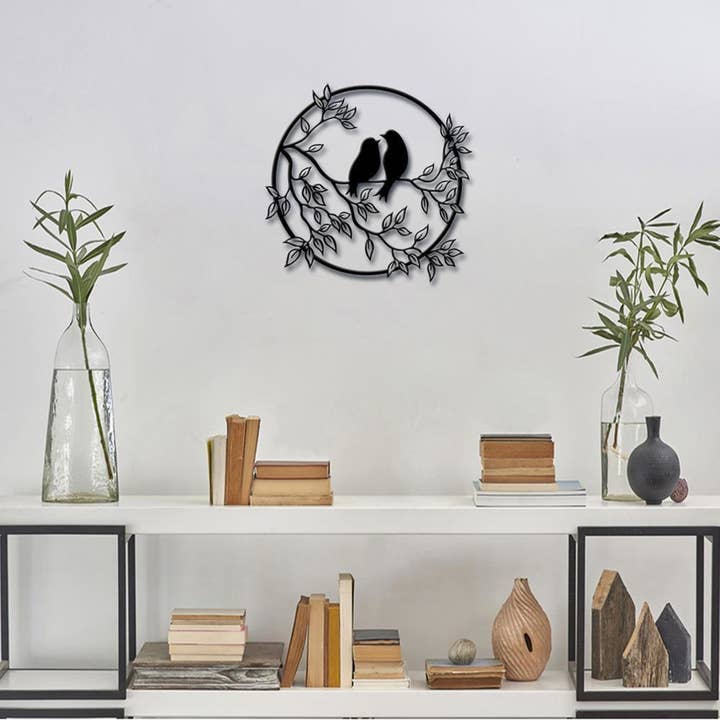 Fåglar i cirkeln Kärlek till fåglar Metall väggkonst Metall väggdekor, Metall vägghängning, Present, Kontorsväggskonst, Inredning Väggdekor, för wholesale av benjashop