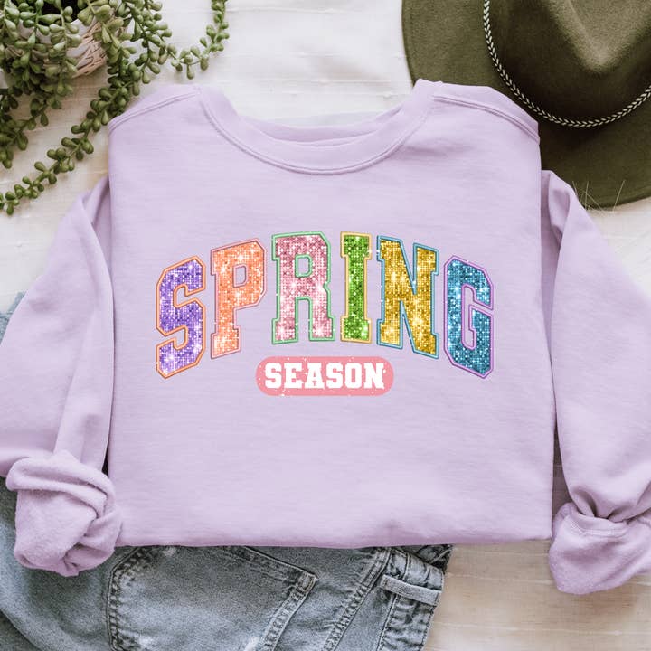 Spring Season Faux Glitter Comfort Colors Heavy Crew Fleece for wholesale by Dockery Corporation