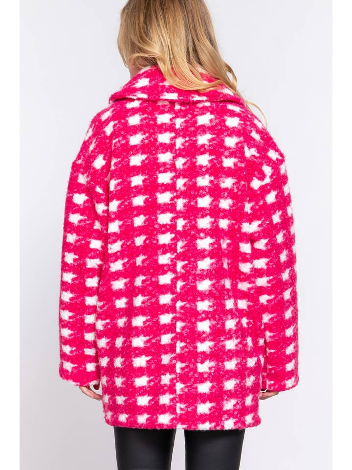Active Basic | Active USA - Wholesale Coat - Women's - Long Sleeve Double Breasted Check Print Boucle Fleece Coat