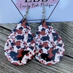 Rust Cowhide Teardrop for wholesale by Earring Babe Boutique