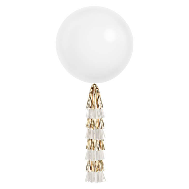 Wholesale Jumbo Balloon & Tassel Tail - White & Gold for your store - Faire