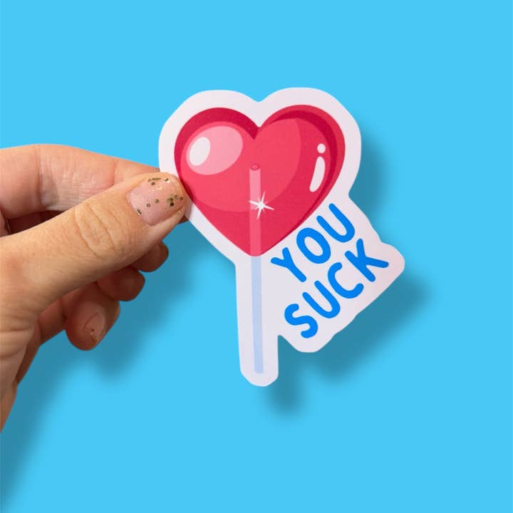 Tiny Baker Creations - Wholesale Sticker - You Suck Heart Lollipop Vinyl Sticker | Funny7