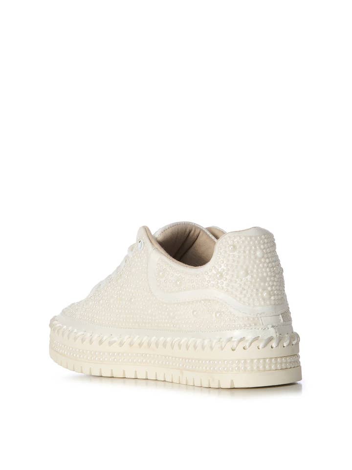 Azalea Wang - Wholesale Lifestyle Sneakers - Women's - CARDIN-WHITE PEARLIZED LACE UP SNEAKER