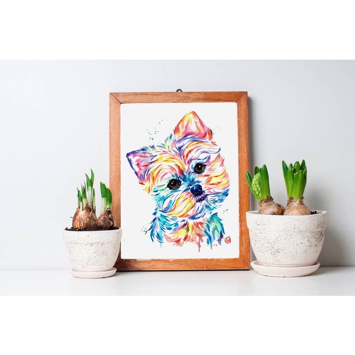 Whitehouse Art - Wholesale Art Print - Yorkie Watercolor Painting - Pet Art Cards, Pet Gift