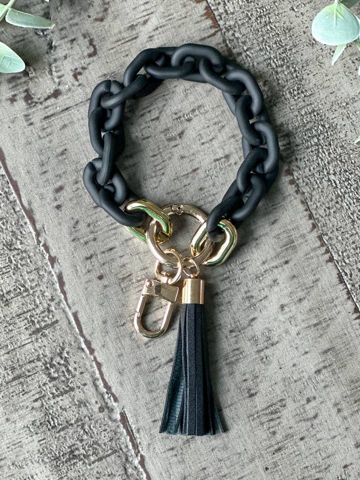 Acrylic Wristlet Keychain "Black" for wholesale by Harris Girls & Co.