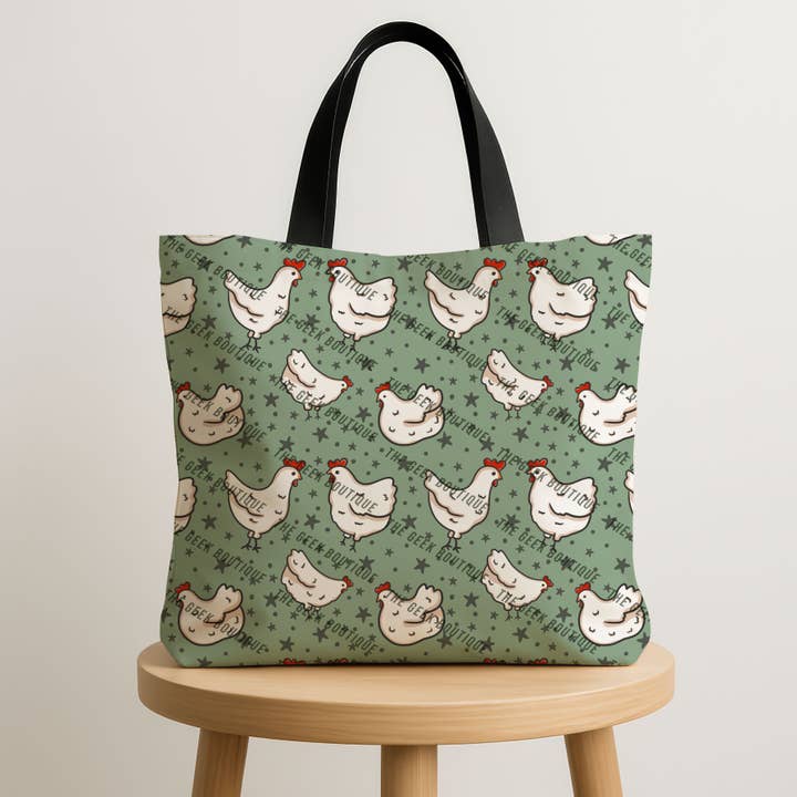 Sage Rooster Chicken Farm Rustic Animal Zipper Tote Bag for wholesale by The Geek Boutique