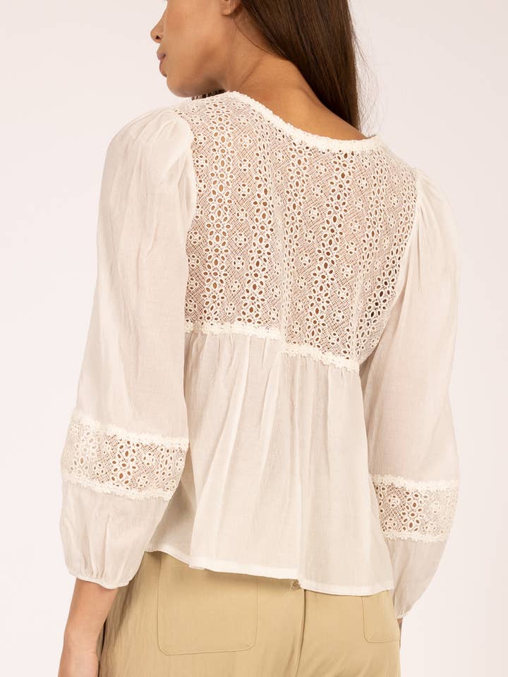 White EYELET TRIM BLOUSE for wholesale on Faire