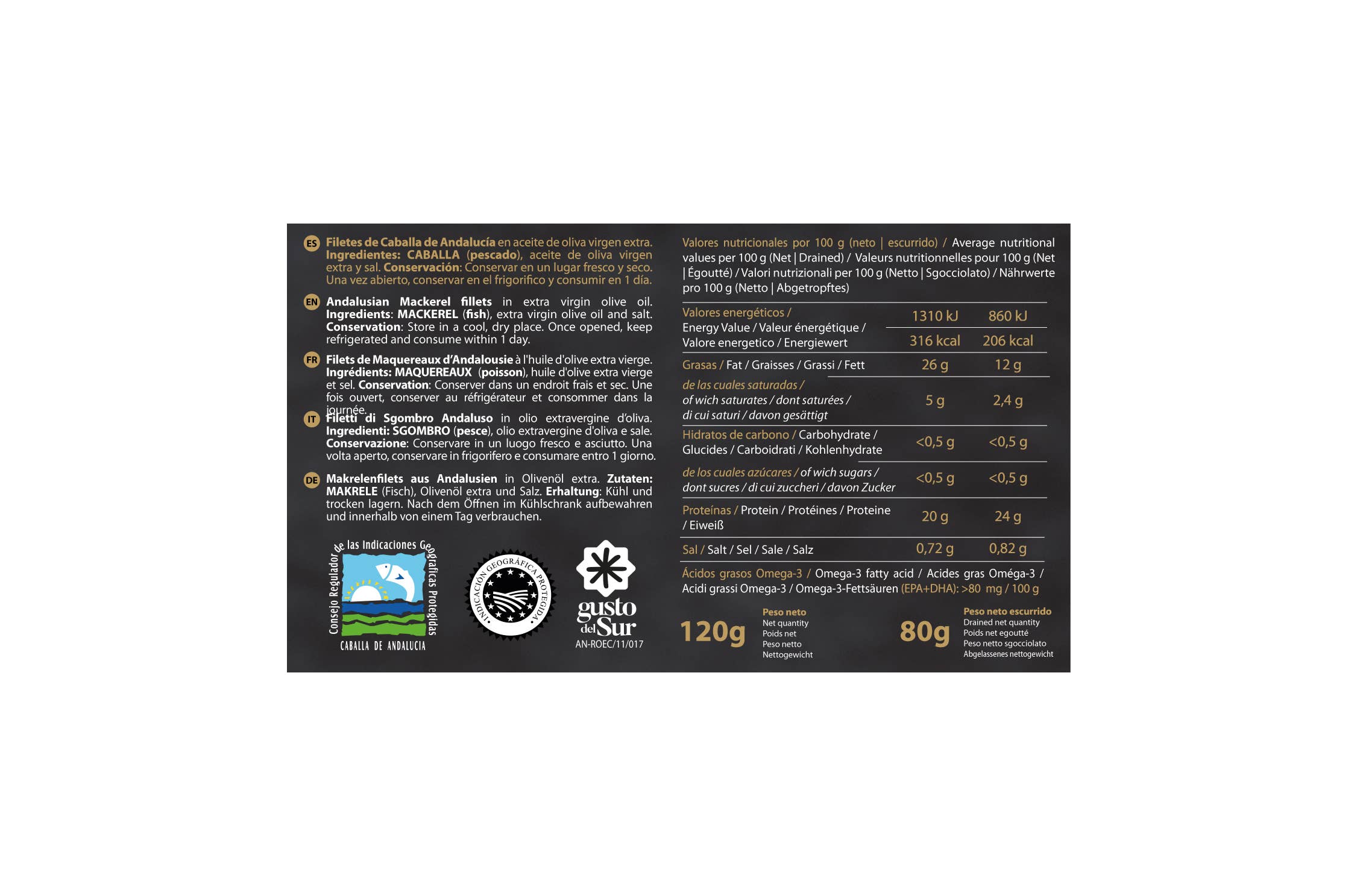 Unión Salazonera Isleña - Venta al por mayor Conservas de pescado - USISA- FILETES DE CABALLA DE ANDALUCIA ACEITE OLIVA VIRGEN 3