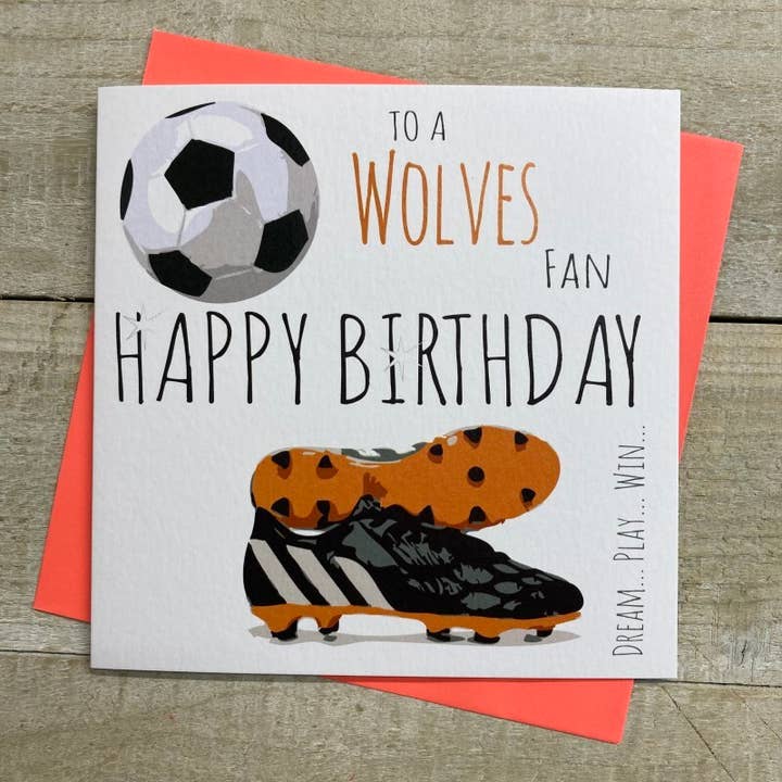 White Cotton Cards - Wholesale Birthday Card - Wolves - Footy Boots & Ball (Ffp80)