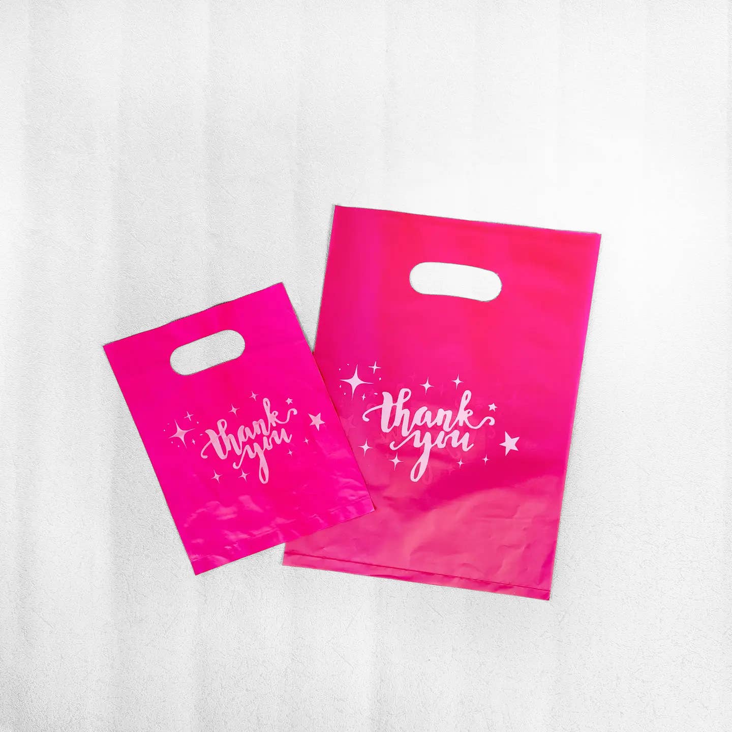 ByHome - Wholesale Gift Bag - 100pcs, Hot Pink Thank You Stars Cut-out handle PVC gift bag6