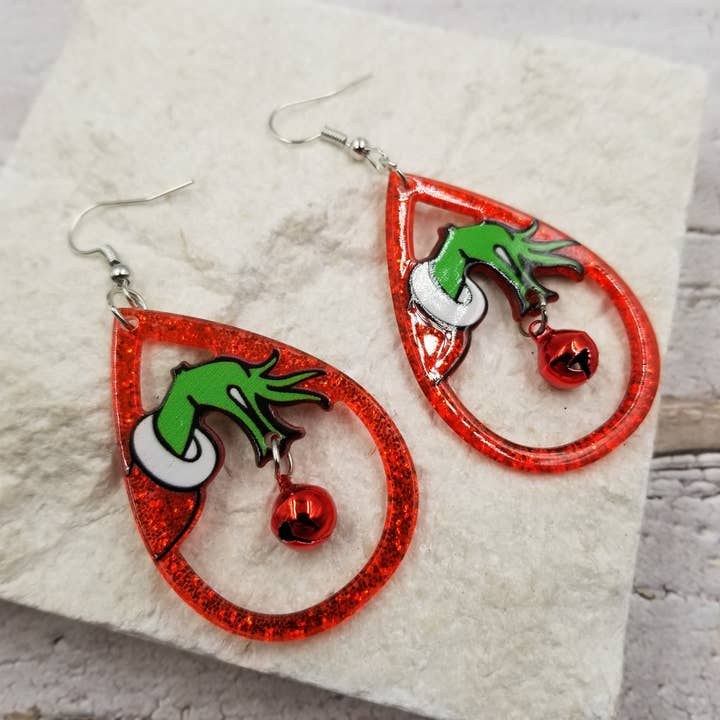 Boucles d'oreilles de Noël Grinch Bell pour la vente par Treasure Wholesale