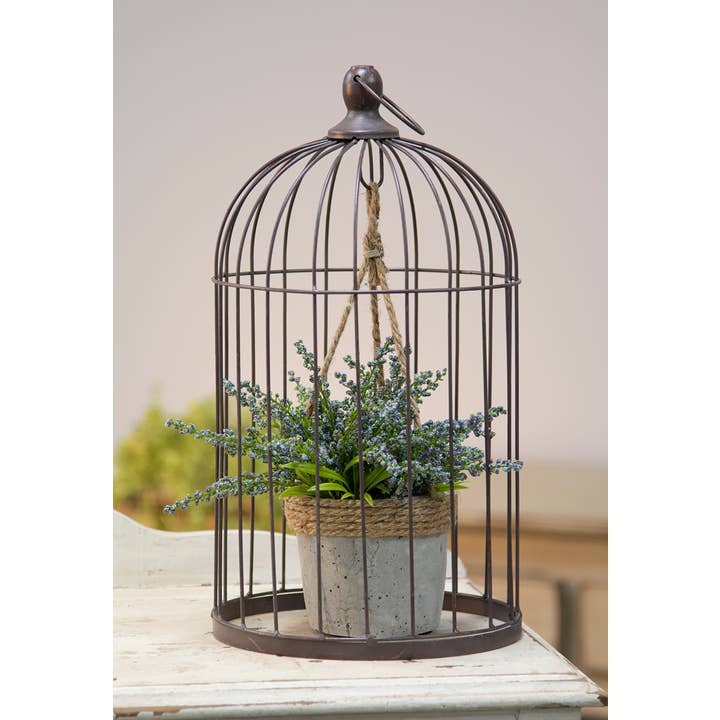 Col House Designs – wholesale Bird house – Large Wire Birdcage With Jute And Cement Plant Holder