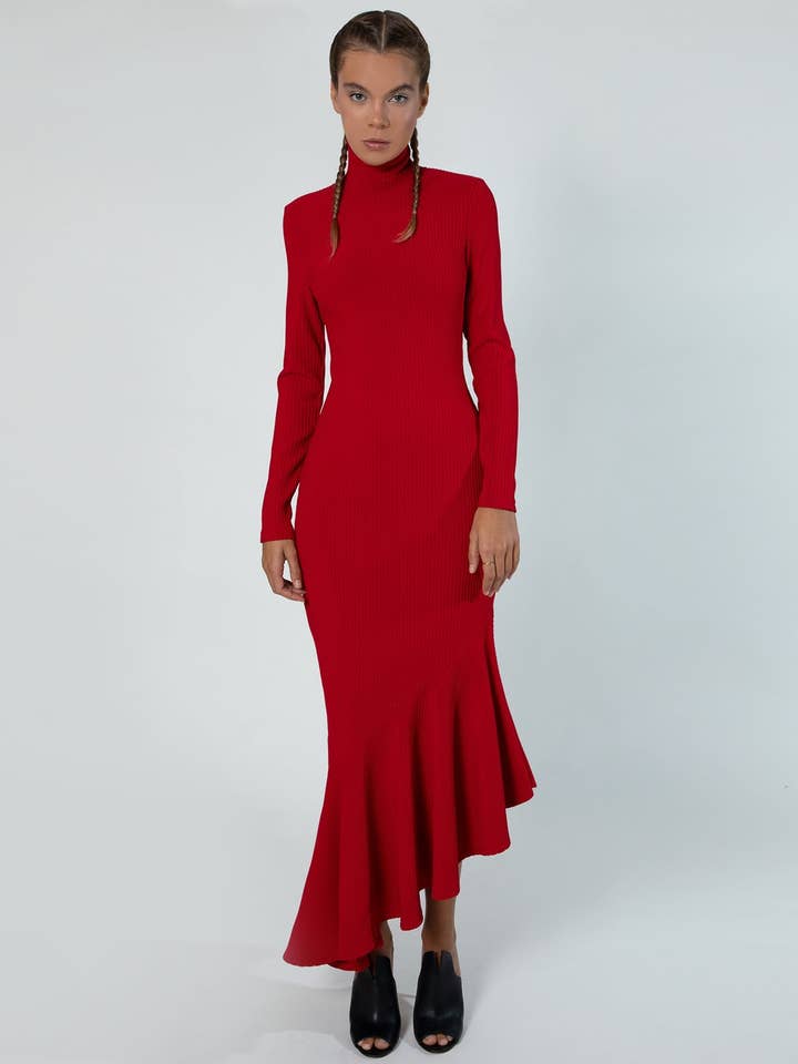 Jen Strickkleid - Rot für den Großhandel von AQ/AQ