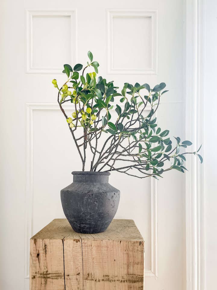 Senna Terracotta Vase – Flared Neck, Charcoal Finish for wholesale by Hycroft Home Decor