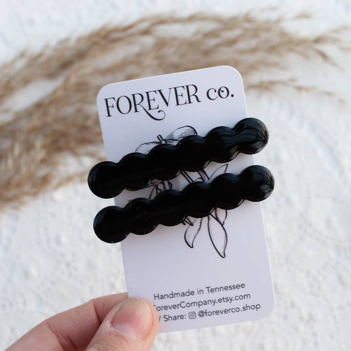 Jumbo gegolfde haarclips: zwart voor wholesale door Forever Company