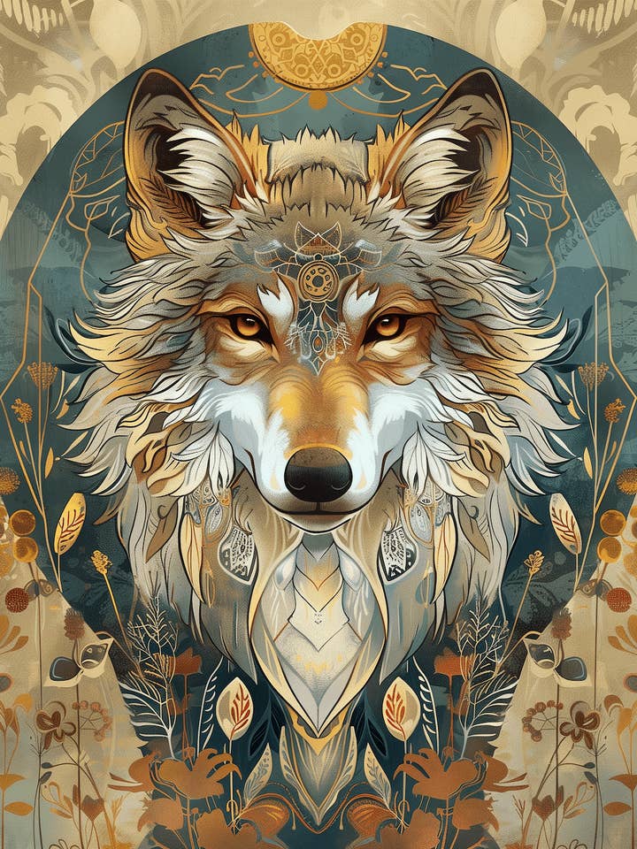 Jugendstil-Kunstdruck Wolf - Wandkunstdrucke des Tierreichs im Jugendstil – 8″x10″ Kunstwerk für 11″x14″ Rahmen für den Großhandel von Mowbi