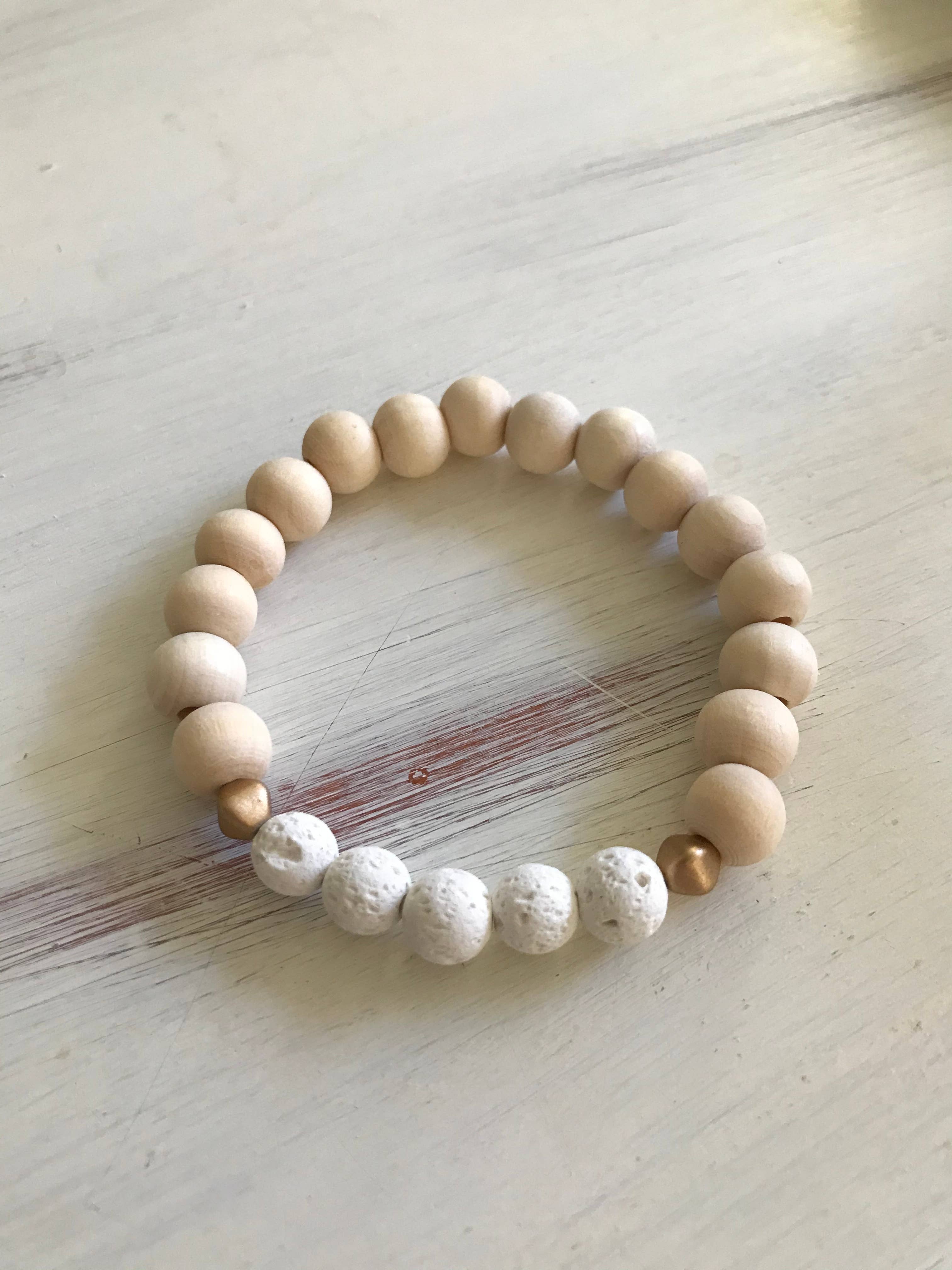 Miss Lou Makes - Wholesale Aromatherapy Bracelet - White Lava Stone and Wood Aromatherapy Bracelet7