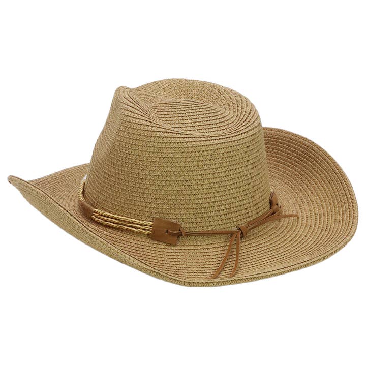 Cap Zone - Wholesale Straw Hat - Women's - Coastal Stitch Braided Belt Paper Straw Cowboy Hat15
