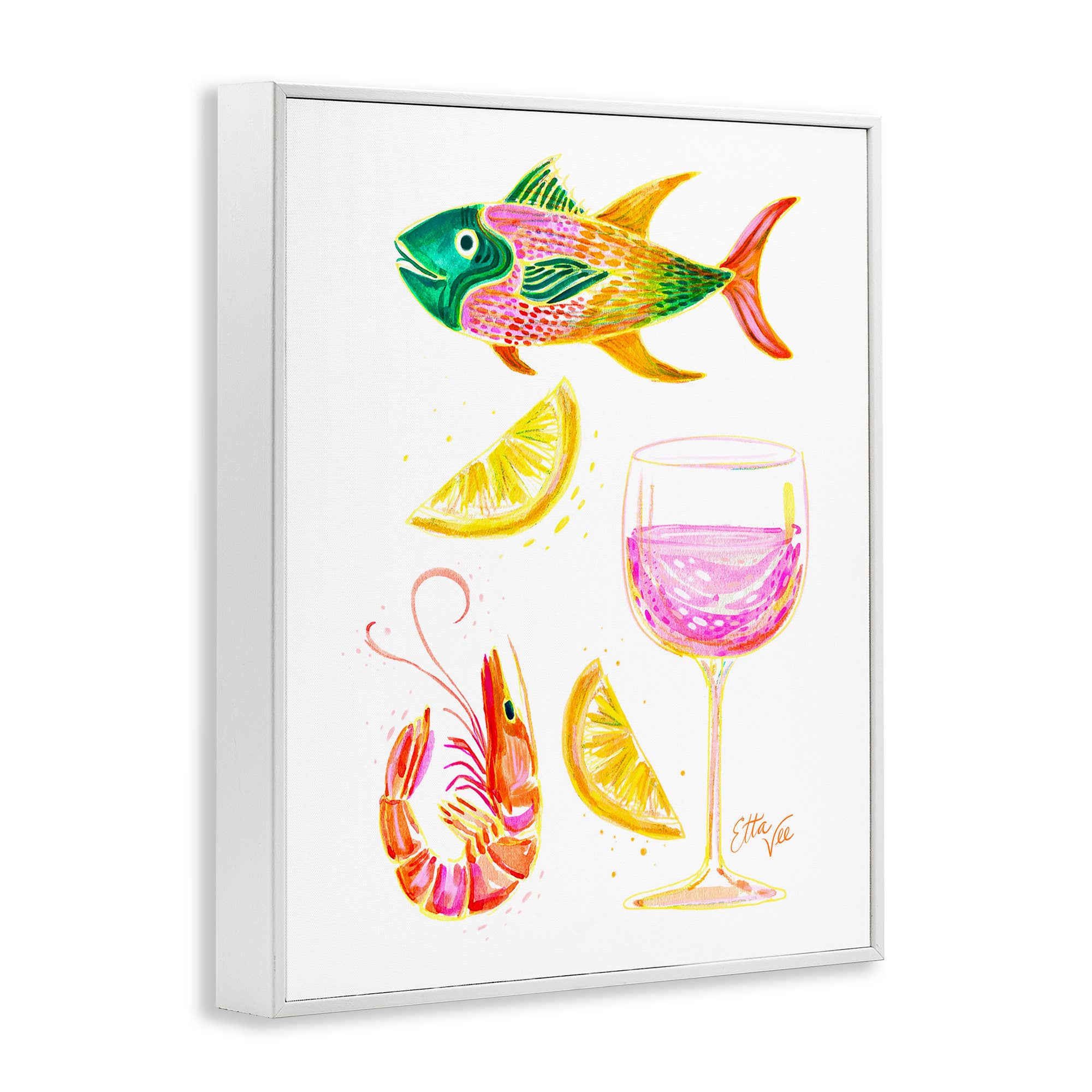 Stupell Industries - Vente Enseigne murale - Art mural encadré - Fruits de mer et vin d'été15
