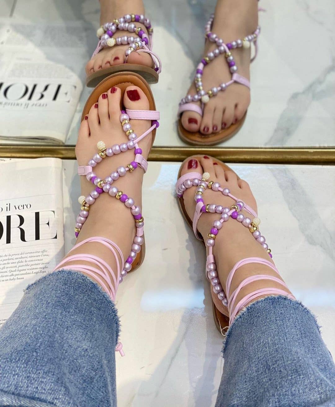 Vera Shop – Großhandel Sandalen – Damen – Perlenbesetzte Riemchensandalen3