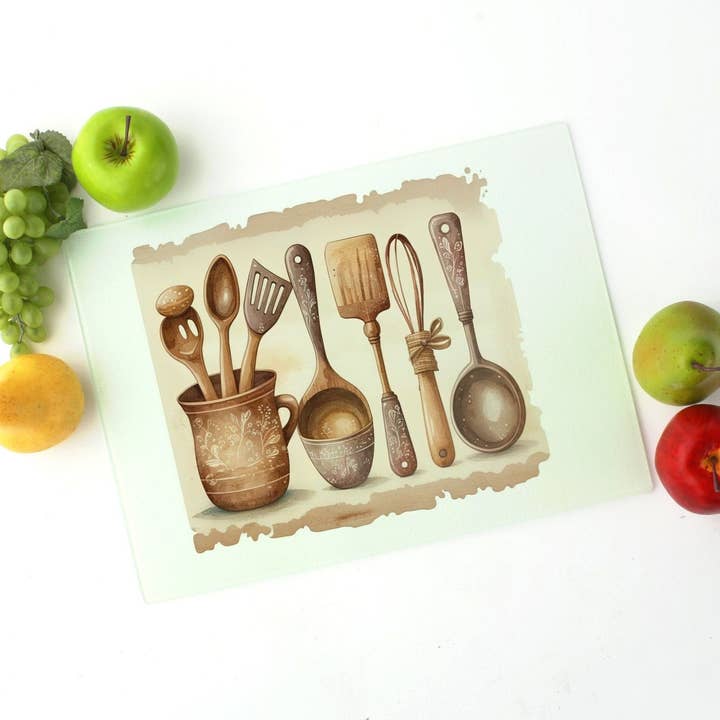 Planche à découper en verre Country Kitchen Lrg. (15,75 « x 11,5 ») pour la vente par SUNFLOWER DREAMS BOUTIQUE