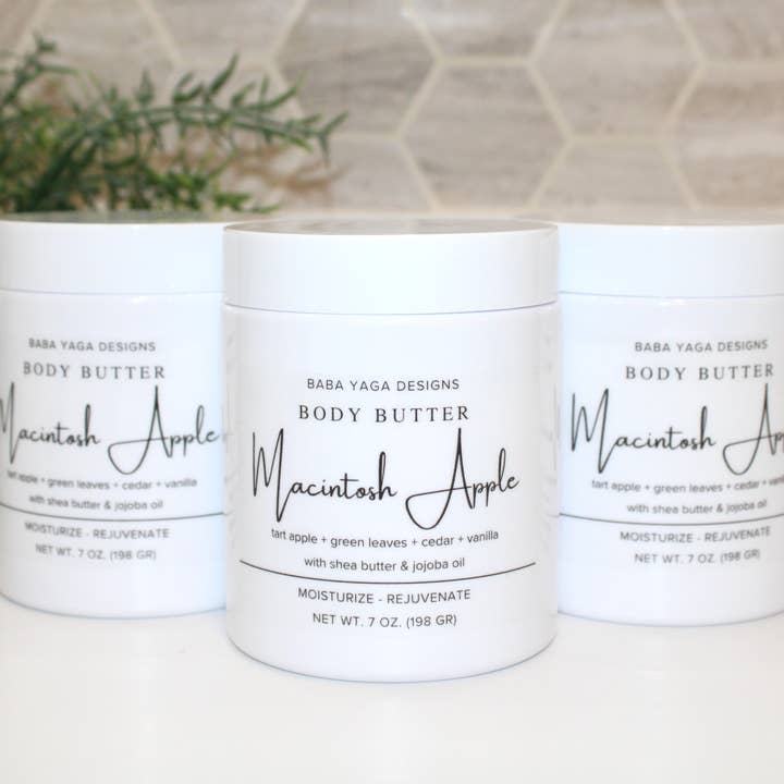 Macintosh Apple Body Butter 7 oz, Winter Skin Moisturizer for wholesale by Baba Yaga Designs LLC
