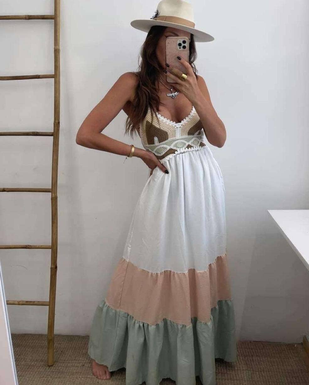 LORIANE - Venta al por mayor Vestido - Mujer - Vestido largo sin mangas bordado, talla única12