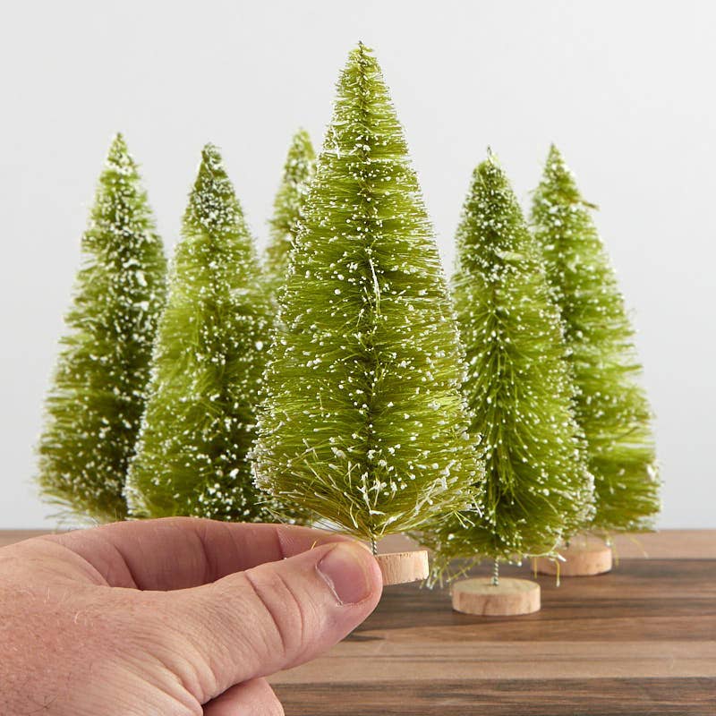 Factory Direct Craft - Wholesale Artificial Christmas Tree - 5" Frosted Light Green Bottle Brush Trees (Pack of 6)1