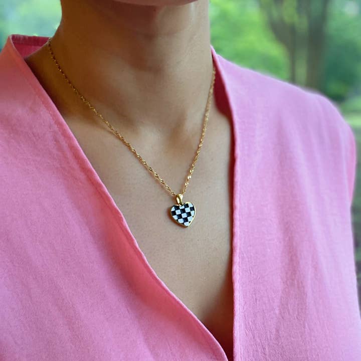 Ellison+Young - Wholesale Pendant/Charm Necklace - Checkered Heart Necklace