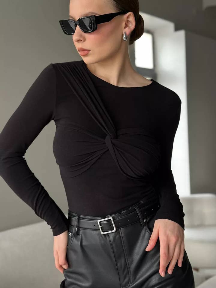 Hope & Sunshine - Wholesale Knit Top - Women's - Slim Fit Cross Knot Long Sleeve Top